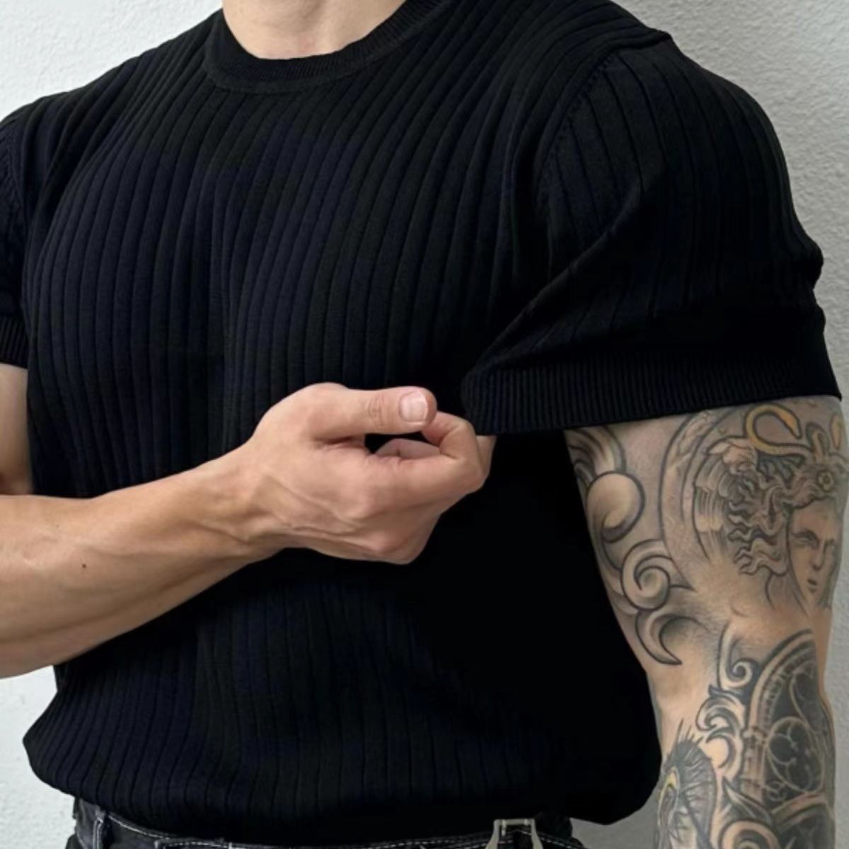 Solid Color Printing Knitted Half Sleeve Top - Magnoir | Premium Men's Fashion