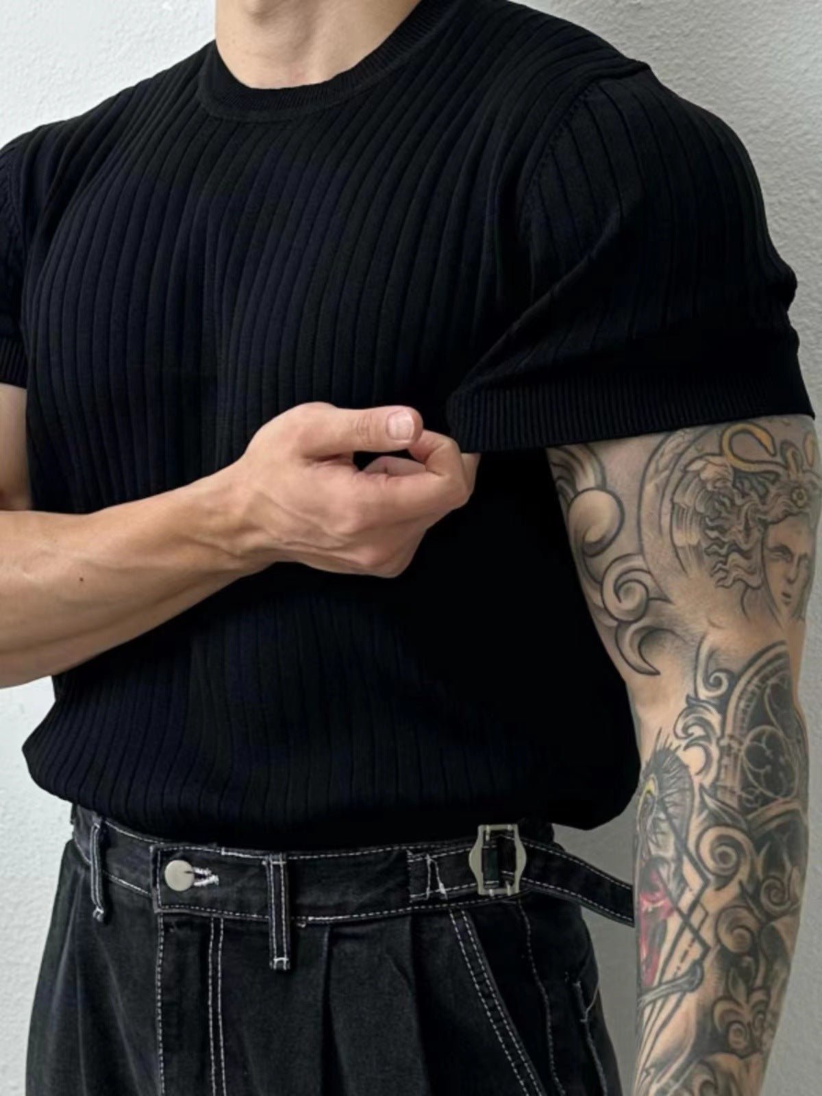 Solid Color Printing Knitted Half Sleeve Top - Magnoir | Premium Men's Fashion