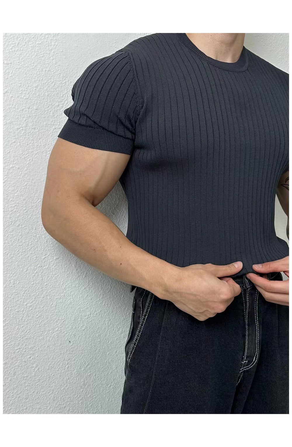 Solid Color Printing Knitted Half Sleeve Top - Magnoir | Premium Men's Fashion