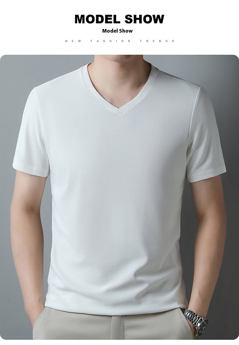 Thin Casual Solid Color And V - neck Short - sleeved T-shirt - Magnoir | Premium Men's Fashion