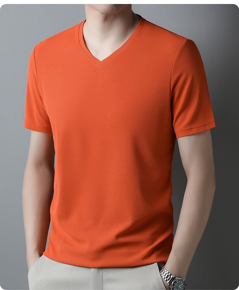 Thin Casual Solid Color And V - neck Short - sleeved T-shirt - Magnoir | Premium Men's Fashion