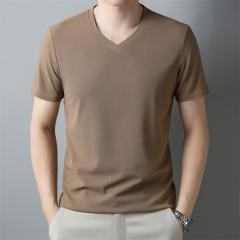 Thin Casual Solid Color And V - neck Short - sleeved T-shirt - Magnoir | Premium Men's Fashion