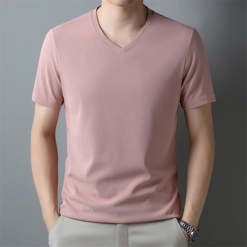 Thin Casual Solid Color And V - neck Short - sleeved T-shirt - Magnoir | Premium Men's Fashion