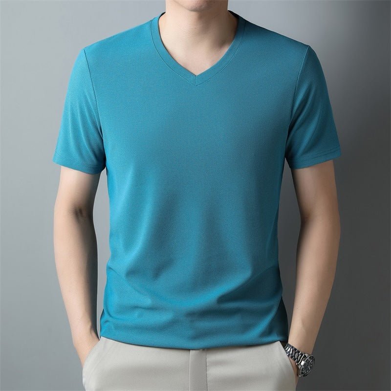 Thin Casual Solid Color And V - neck Short - sleeved T-shirt - Magnoir | Premium Men's Fashion