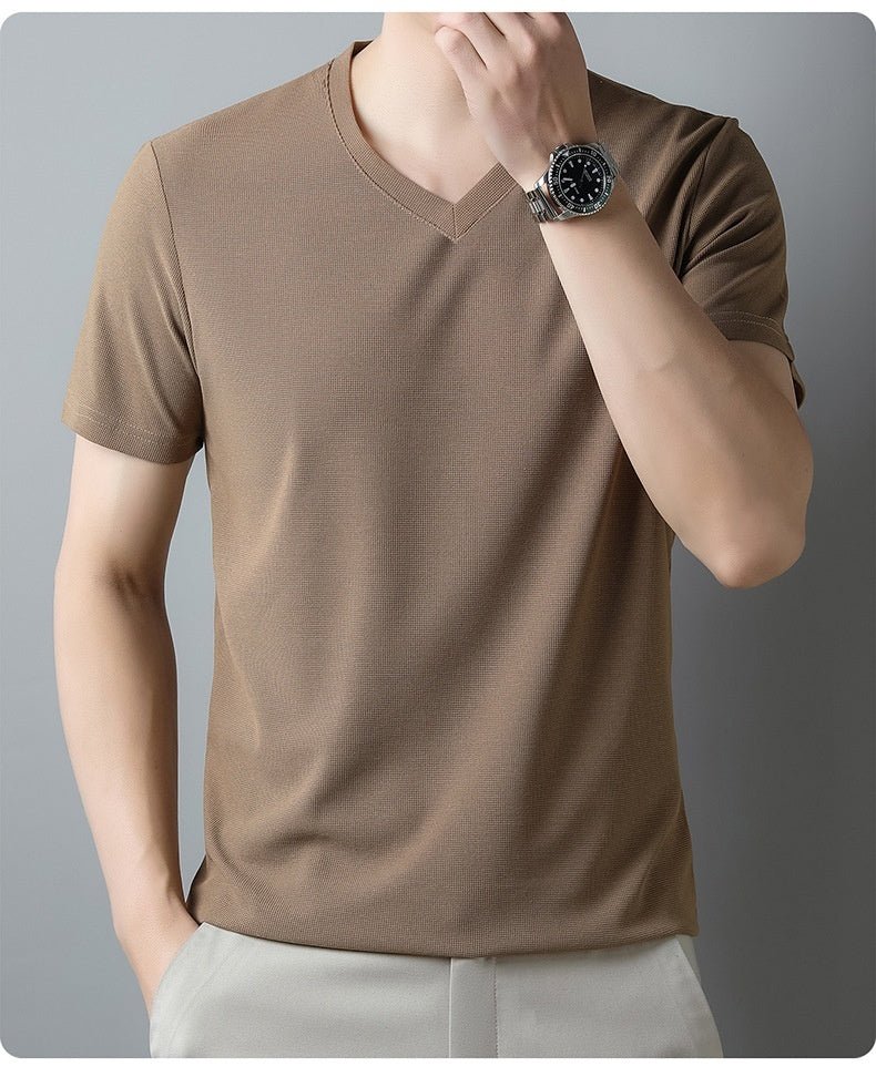 Thin Casual Solid Color And V - neck Short - sleeved T-shirt - Magnoir | Premium Men's Fashion